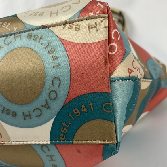 Coach Soho Sateen Multi-Color Circles Snaphead Tote w/Gold Trim No A1281-F19196 - Picture 12 of 16